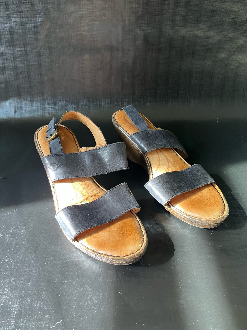 Women’s Blue Leather Two-Strap Slingback Sandals - Casual Comfort